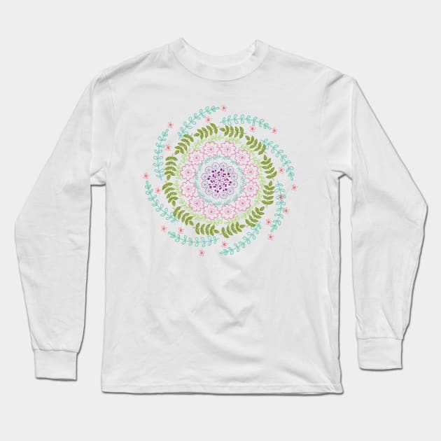 Spring Bursting Flowers Mandala Long Sleeve T-Shirt by emma17